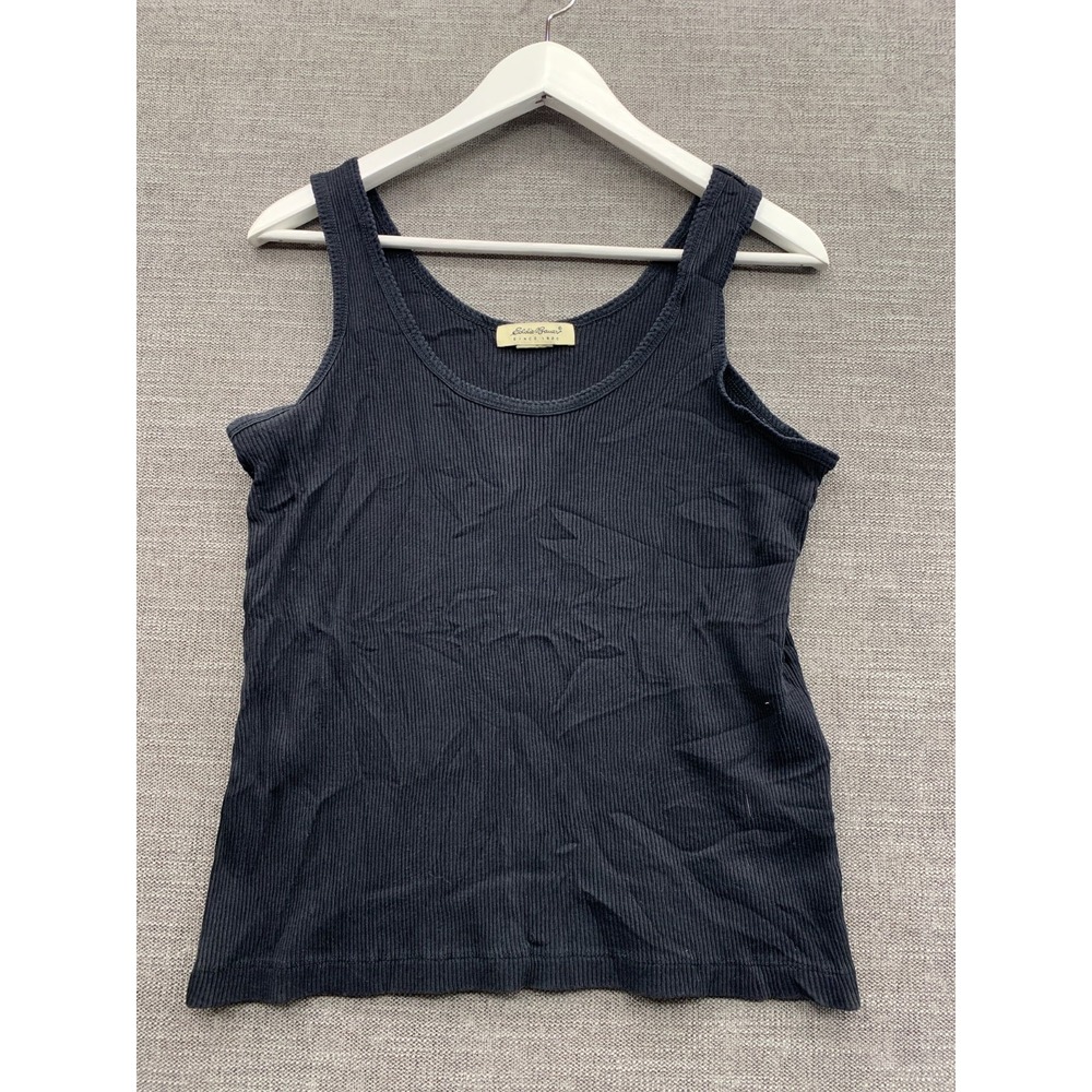 Eddie Bauer Tank Top Women Medium Black Ribbed Knit Cotton Scoop Neck Activewear